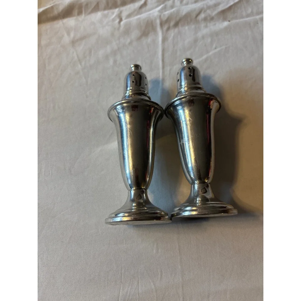 Empire Pewter Salt and Pepper Shakers Set Silver Weighted Mid Century 4.5